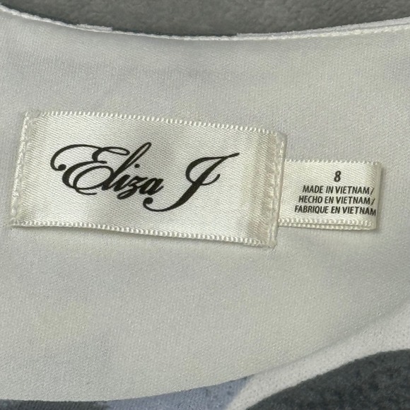 Eliza J Floral Flare Dress Yellow Black White Square Neck Short Sleeve Size 8 - Picture 4 of 7